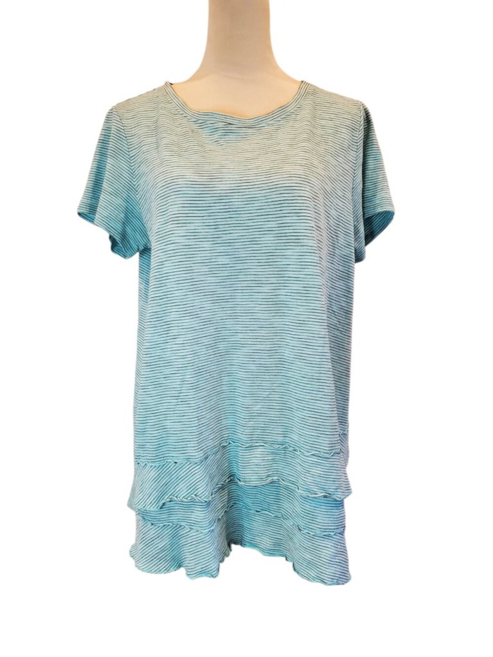 MODODOC SZ XL Women's Cotton Stretch Knit Striped Tunic Top Aqua